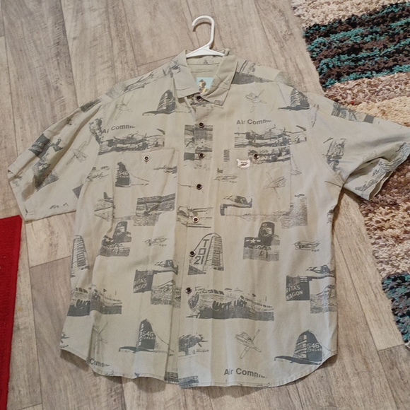 Mens Shirt Collared button up short sleeve Sz XL tan TEST PILOT Airplane print - Picture 13 of 13